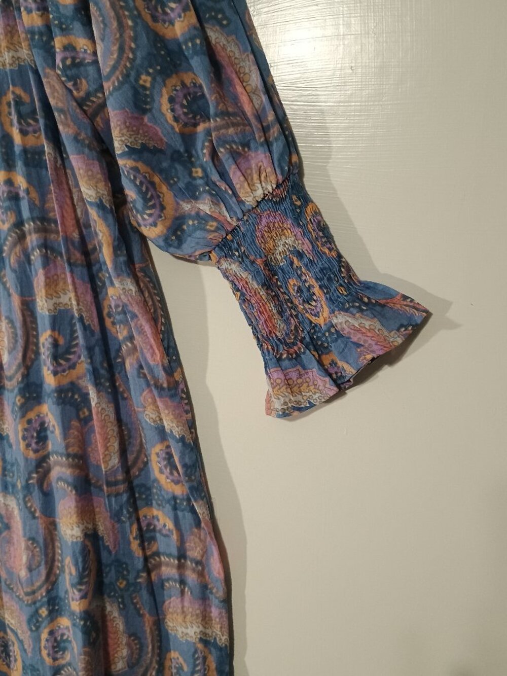 Antik Batik Blue Paisley Smocked Midi Maxi Dress Women’s XS Boho Long Sleeve - Picture 8 of 10